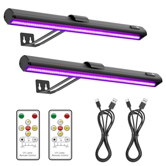Onforu Black Light for Blacklight Tapestry,15'' Rechargeable Blacklight Picture Light with Remote, 4000mAh Black Light Bar for Fluorescent Poster, Glow in The Dark Party, Bedroom Decor, Party, 2 Pack