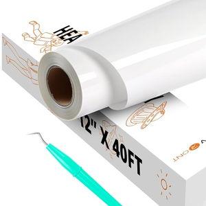 HTVRONT White HTV Heat Transfer Vinyl - 12" X 40FT Iron on Vinyl for All Cutting Machines, Easy to Use for Heat Vinyl Design