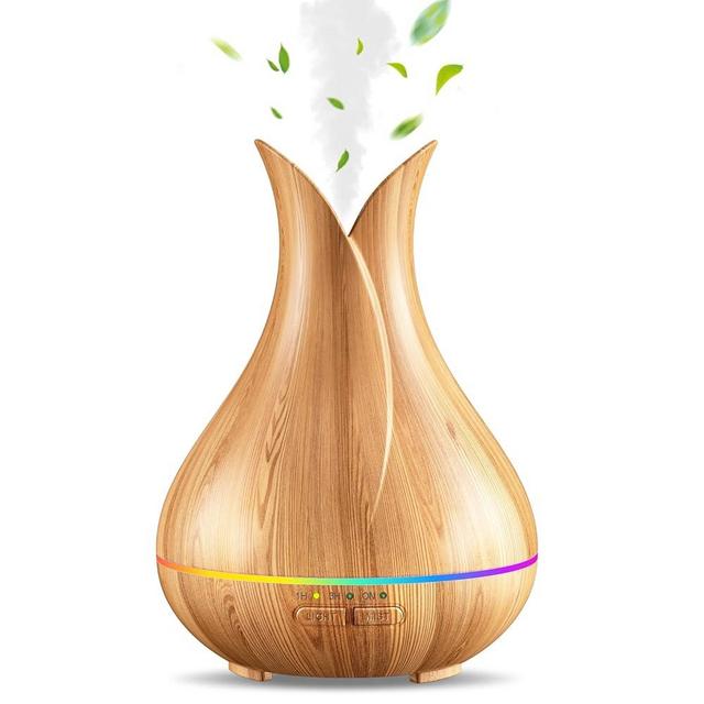 Katusie Essential Oil Diffusers, Cute Small Aromatherapy Diffuser with 3 Timers＆ 7 Ambient Light, Ultra-Quiet Oil Diffuser for Room Home Office(150ml), Wood