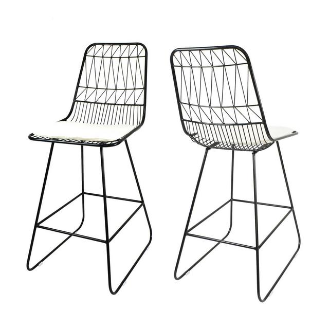 Set of 2 Walcott Modern Iron Counter Height Barstools Black/Ivory - Christopher Knight Home
