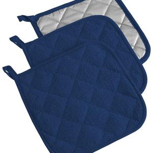 DII 100% Cotton, Machine Washable, Heat Resistant, Everyday Kitchen Basic, Terry Pot Holder, 7 x 7", Set of 3, Nautical Blue