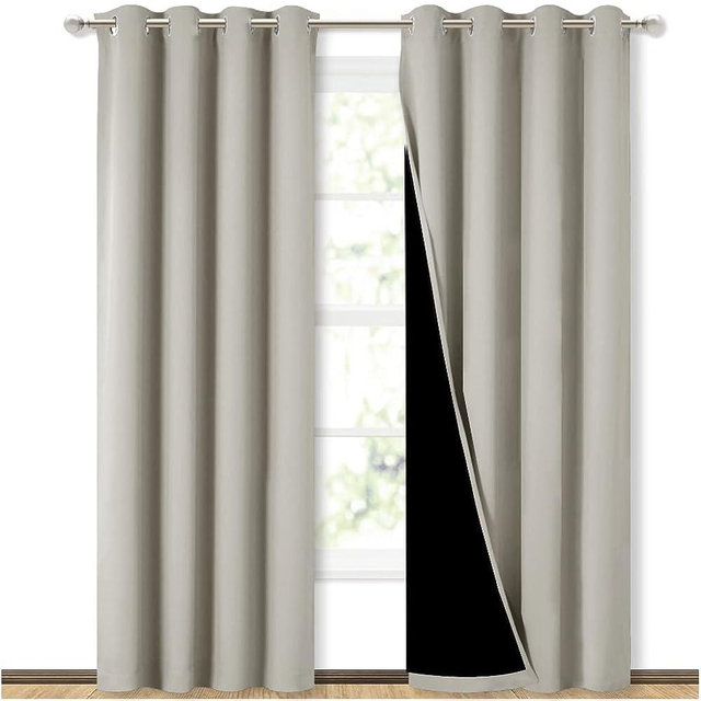 NICETOWN 100% Blackout Window Curtain Panels, Heat and Full Light Blocking Drapes with Black Liner for Nursery, 84 inches Drop Thermal Insulated Draperies (Natural, 2 Pieces, 52 inches Wide per Panel)