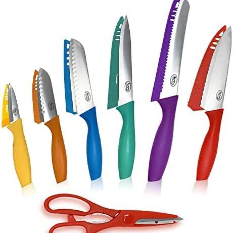 Alpine Cuisine Cutlery Stainless Steel Knife Set 7pc with Color Handle & Sheath