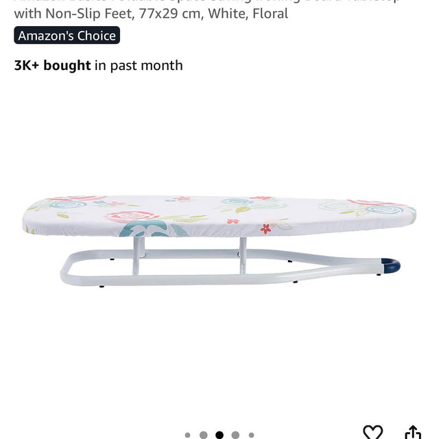 Amazon Basics Foldable Space Saving Ironing Board Tabletop with Non-Slip Feet, 77x29 cm, White, Floral