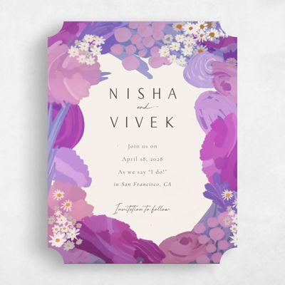 Purple Ticket Wedding Save the Date - Chesley Portrait