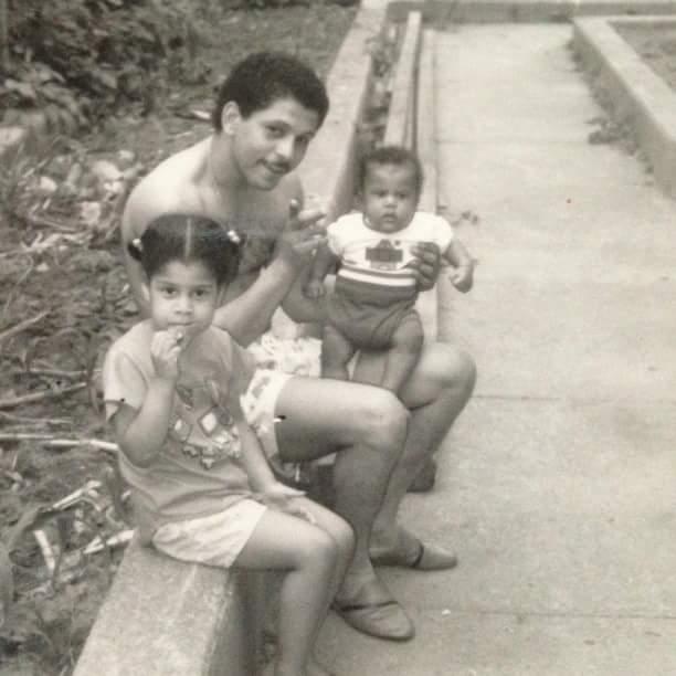 Alden as a babe with his older sister and father.
