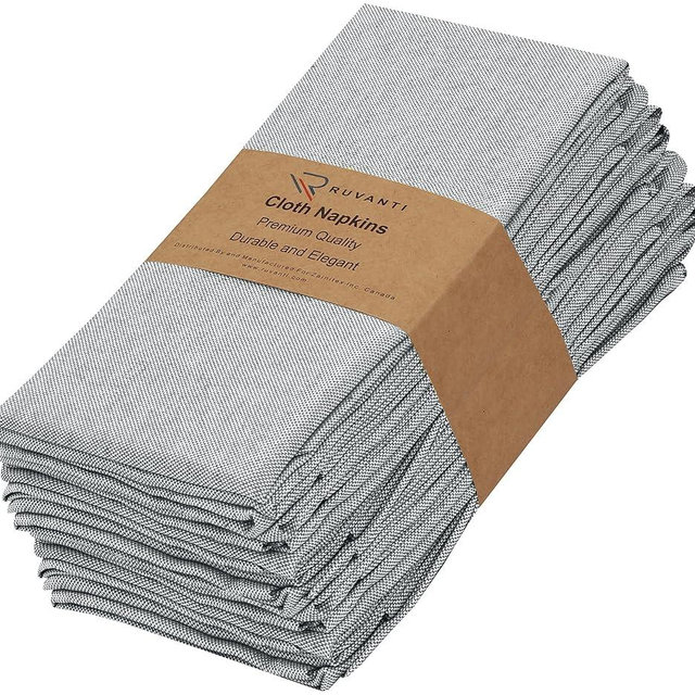 Ruvanti Cloth Napkins Set of 12, 18x18 Reusable Napkins Cloth Washable, Soft & Durable Table Napkins, Polycotton Chambray Dinner Napkins for Parties, Christmas, Thanksgiving, Weddings - Steel
