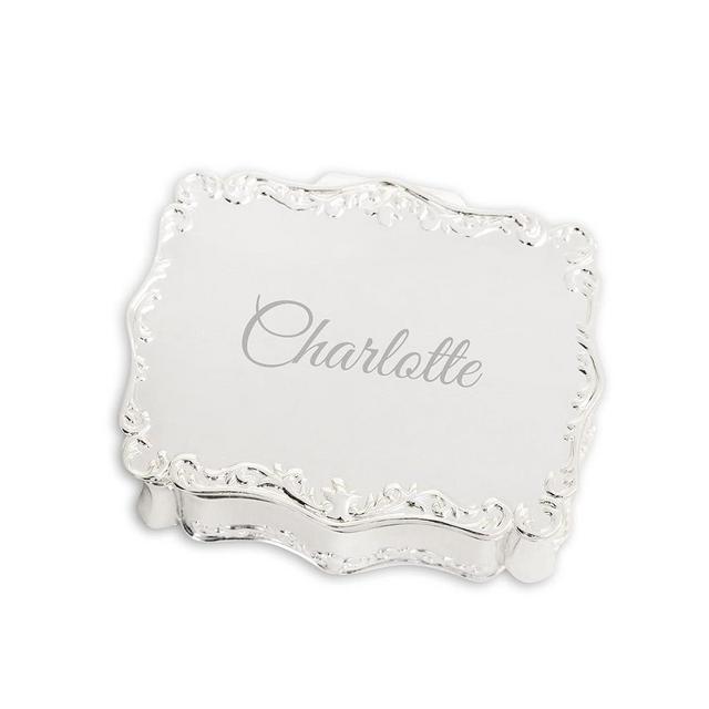 Cherished Moments Personalized Small Rectangle-Shaped Jewelry Keepsake Box with Custom Engraved Name or Initials, Silver Toned