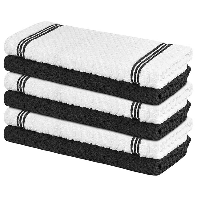 Nialnant 100% Cotton Dish Towels, 15x25 Inch Super Absorbent Hand Towels for Kitchen, Ultra Soft Tea Towels with Hanging Loop, Black