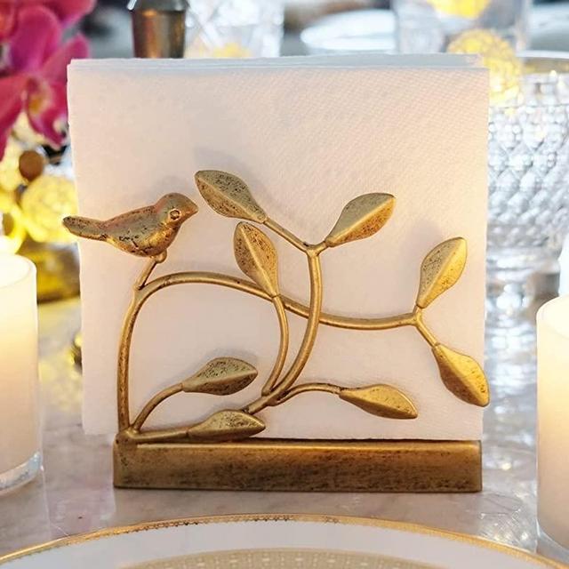 Chez JuJu Golden Bird Vertical Napkin Holder | Elegant Sturdy Disposable Paper Hand Towel Storage Tray Caddy | Bathroom Kitchen Dining Restaurant Wedding Party Hotel Office | Indoor Outdoor décor