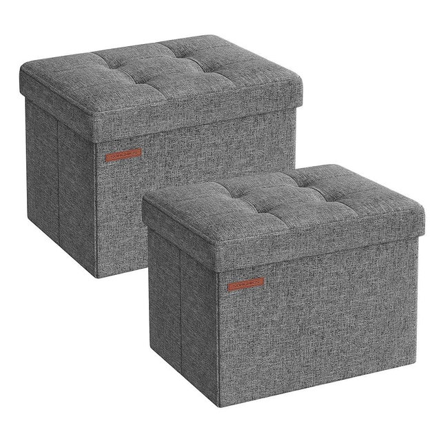 SONGMICS Small Folding Storage Ottoman, Set of 2, Foot Rest Stool, Cube Footrest, 12.2 x 16.1 x 12.2 Inches, 286 lb Load Capacity, for Living Room, Bedroom, Home Office, Dorm, Dark Gray ULSF102G21
