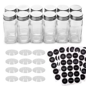 Aozita 12-piece Glass Spice Jars/Bottles [4oz] with Shaker Lids and Stainless Steel Caps - 90 Spice Labels Included