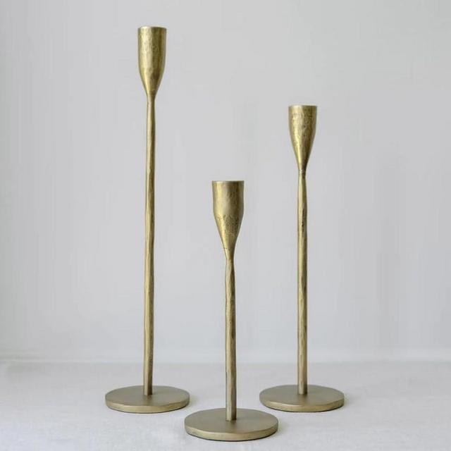 CG Hunter Holiday Collection Iron Set-of-3 Taper Candlestick Holder, Premium Christmas and Home Decor, Brass