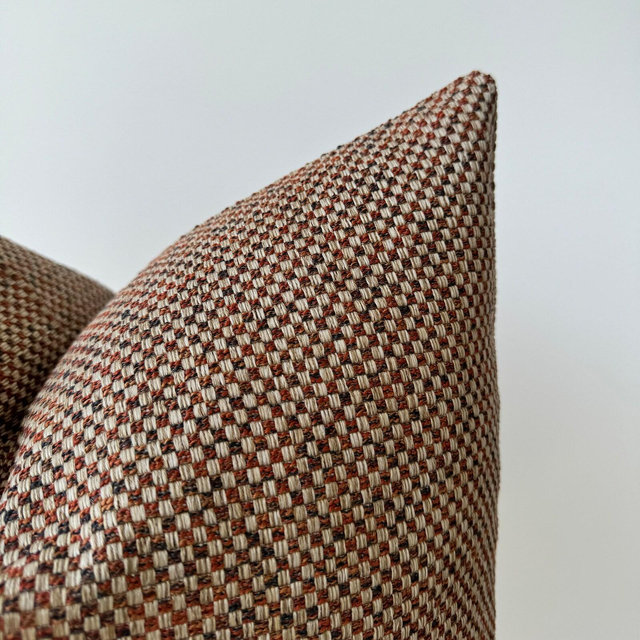 Rust Throw Pillow Cover , Copper Decorative Euro Sham , Plaid Texture Throw Pillowcase , Woven Natural Linen Cotton Decorative Pillow