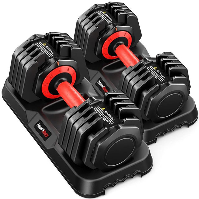 Mouldbody Adjustable Dumbbell Set Pair 25 lb or 50 lb, Adjustable Dumbbells 10-in-1 Free Weight Set, 1-Second Dial Weight Adjustment,Space-Saving Design with Storage Base, Home Gym Strength Training Equipment