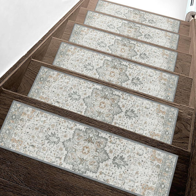 Non Slip Stair Treads for Wooden Steps 13PCS - 8"x30" Indoor Safety Carpet, Edging Mats with TPE Adhesive Backing, Pet and Elderly Friendly Stair Rugs (Taupe)