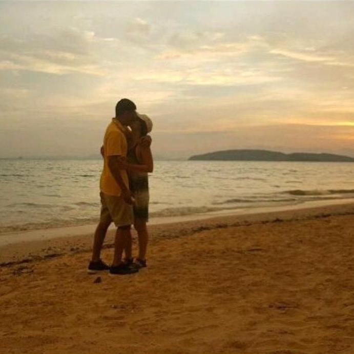 Our first kiss as an engaged couple.