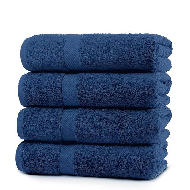 Villa Celestia 700 GSM Dark Blue Bath Towel 100% Cotton Towels for Bathroom Navy BLue Towels Bathroom Soft Bath Towels Body Towels White Towel Set for Bathroom 27x54 Inc Navy Blue Bath Towels Set of 4