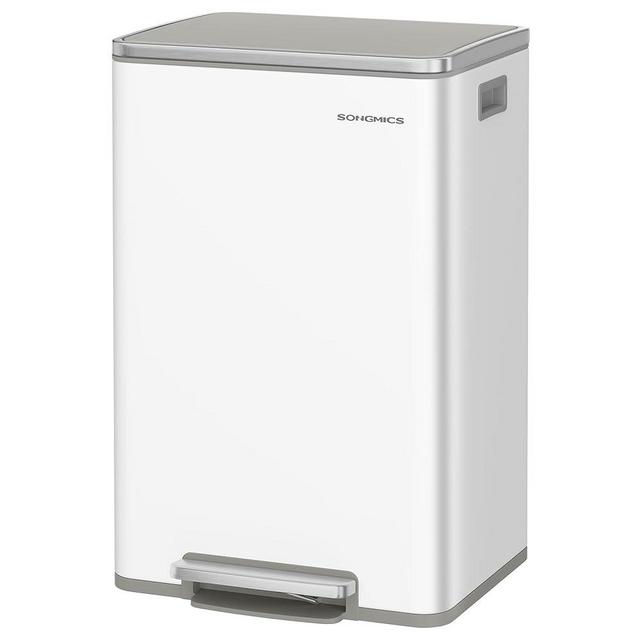 SONGMICS Trash Can, 13-Gallon Gabbage Can, with 15 Trash Bags, Steel, with Soft-Close Lid, Removable Inner Bucket, Handles, Cloud White ULTB595W01V1