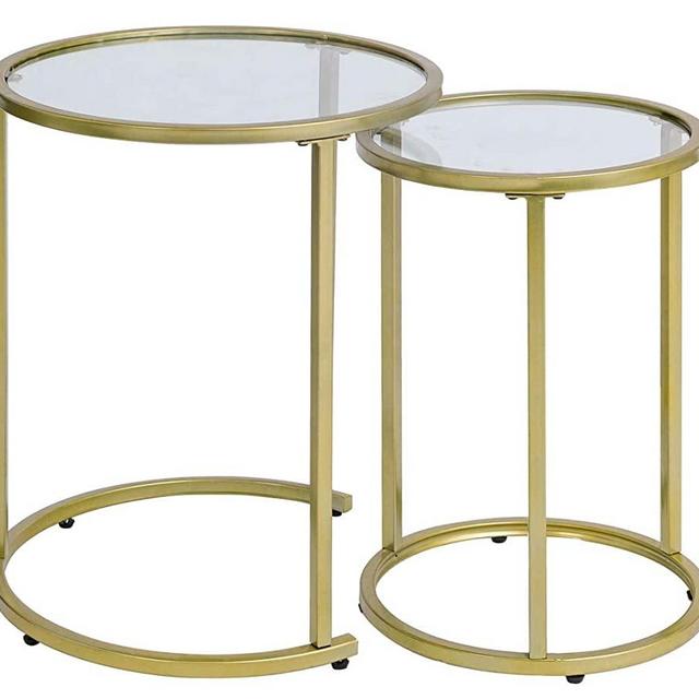 Glass Nesting Side Tables, Coffe Table Stacking end Table Set of 2(Gold)