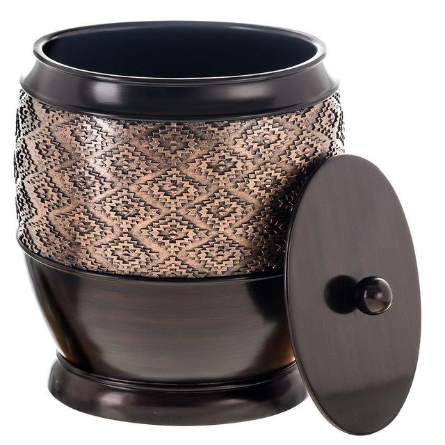 Creative Scents - Dublin Small Trash Can with Lid - Decorative Waste Basket, Durable Resin Slim Bathroom Covered Garbage Can Wastebasket Bin for Diaper/Paper (Brown)