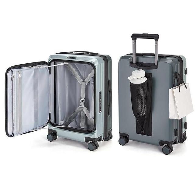 BAGSMART Top Opening Carry On Luggage 22x14x9 Airline Approved with TSA Lock, Expandable 20 Inch Deep Compartment Hard Shell Suitcases with Double Spinner Wheels, Green