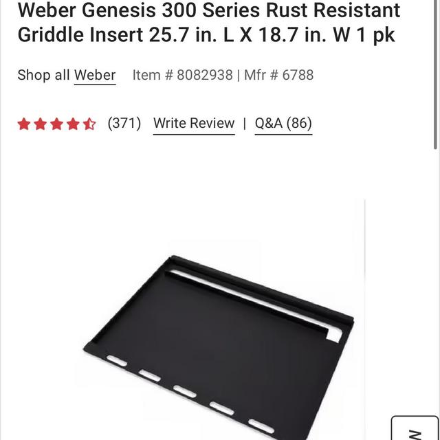 Weber Genesis 300 Series Griddle Insert