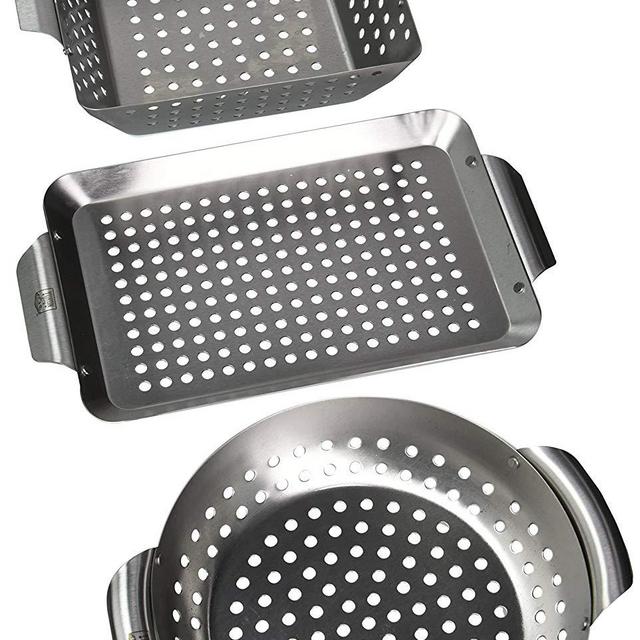 Yukon Glory 3-Piece Mini BBQ Grill Baskets Accessory Set with Cleaning Pads,for Grilling Vegetables, Chicken Pieces etc