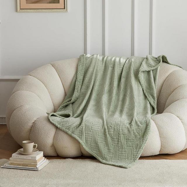 Simple&Opulence Flannel Fleece Luxury Super Soft Decorative Throw Blanket, Brick Texture Pattern Lightweight Blanket for Couch Bed Sofa (Sage Green,50" x 60")