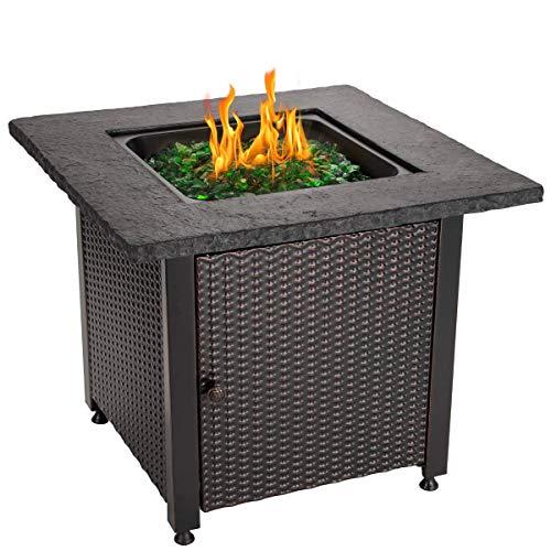 Blue Rhino Outdoor Propane Gas Fire Pit with Rock Top and Green Fire Glass - Add Warmth and Beauty to Your Backyard