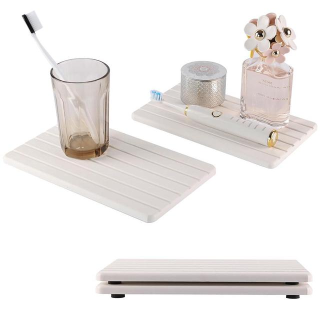 NiuYichee 2 PCS Water Absorbent Diatomite Coasters Rectangle(9.45"x5.51"), Grooved Design, Water Absorbing Stone Used for Hand Soaps & Plants & toiletries in The Modern Home