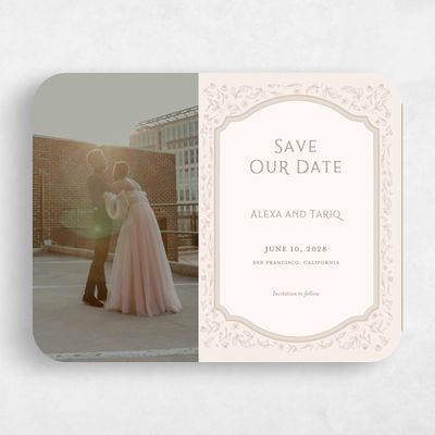 Beige Rounded Wedding Save the Date - Delphi Photo
