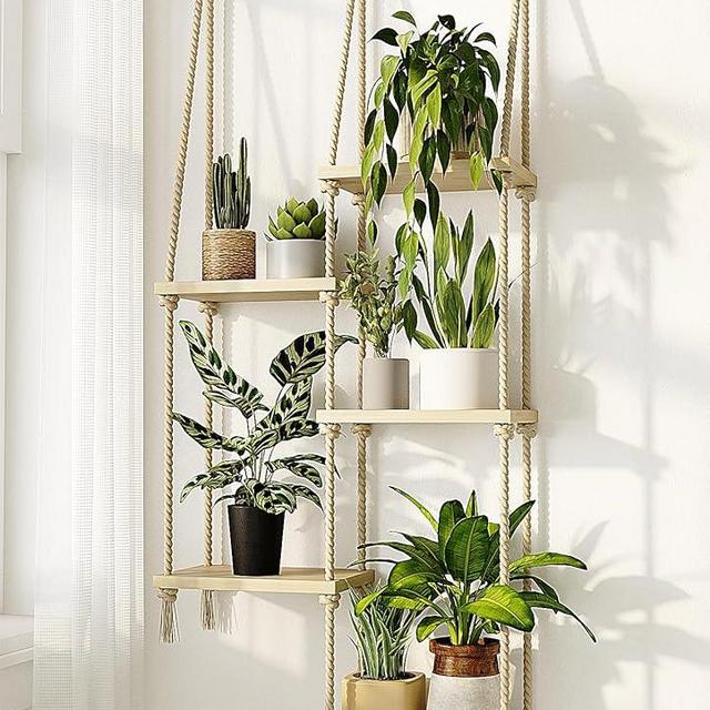 Bamworld Window Plant Shelves Wall Plant Holder Plant Wall Shelf Wood Window Sill Plant Shelf Indoor Hanging Plant Stand Living Room Decor Garden Boho Decor