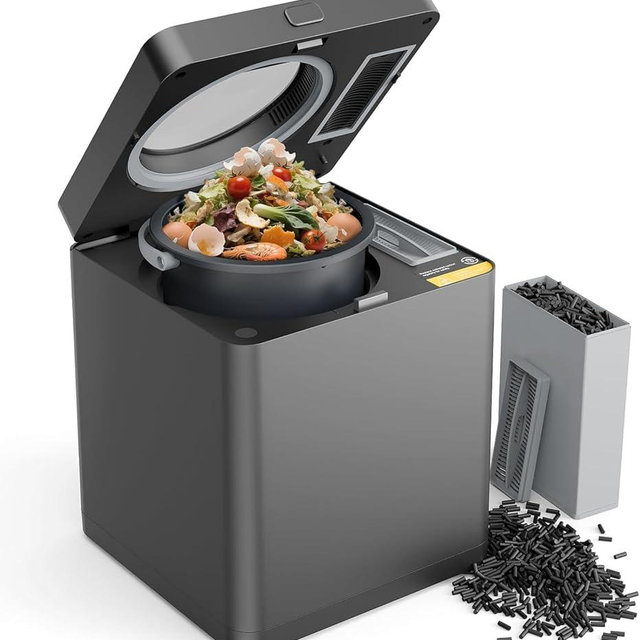TOPZEE Electric Compost Bin for Kitchen, 3L Smart Countertop Composter with Odorless Auto-Cleaning, Low Noise, Turns Food Waste to Fertilizer in 4 Hours, for Indoor Home Use, Black