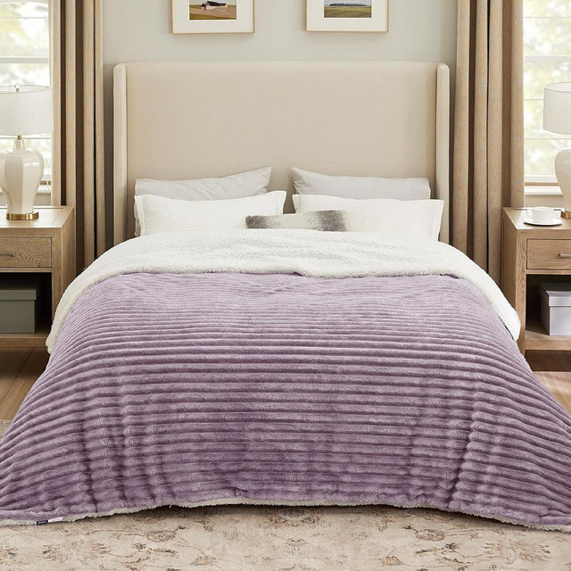 Bedsure Sherpa Blanket King Size for Bed - Super Soft, Cozy Fleece Thick Warm Blanket for Winter, GentleSoft Home Room Decor, Purple, 108x90 Inches
