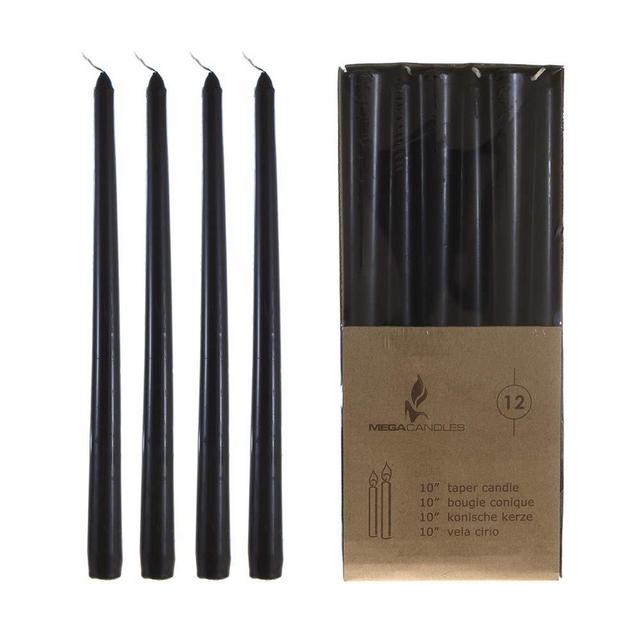 Mega Candles 12 pcs Unscented Black Taper Candle, Hand Poured Wax Candles 10 Inch x 7/8 Inch, Home Décor, Wedding Receptions, Baby Showers, Birthdays, Celebrations, Party Favors & More