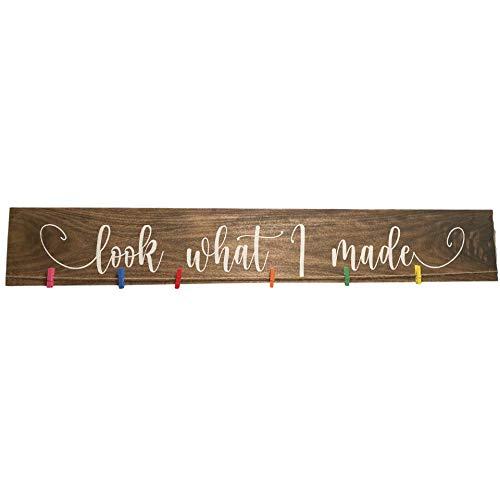 Day's Decor Look What I Made Sign with Clips - Great Artwork Display for Kids Art - Made with Real Wood and Easy to Change Artwork Frames - Kids Art Display