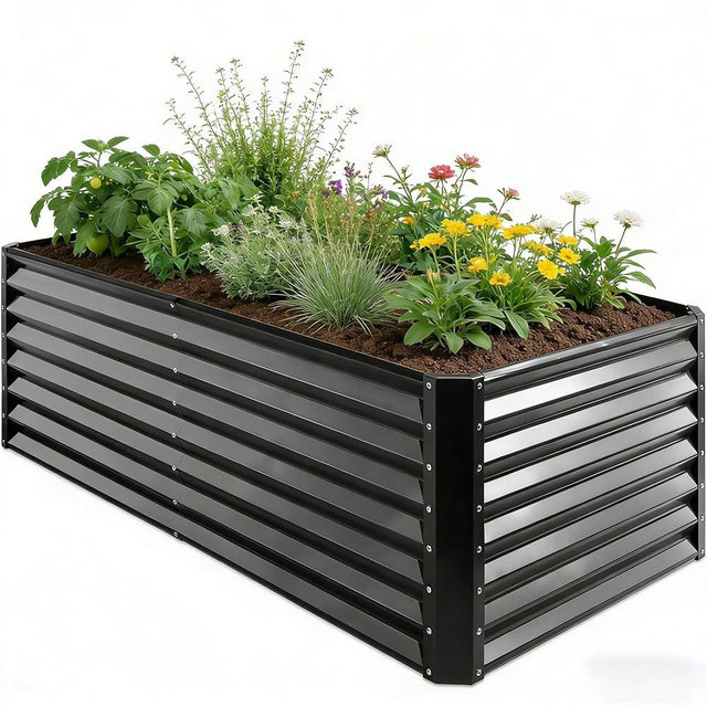 GARDMAX 6x3x1FT Raised Garden Bed Kit, Metal Planter Boxes Outdoor with Easy Assembly, Large Garden Bed for Vegetables, Fruits, Flower, Herbs Rectangle Dark Grey