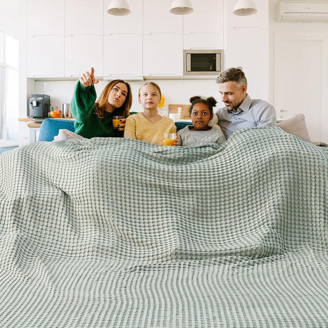 Bedsure Cooling Cotton Waffle Oversized King Blanket - Lightweight Breathable Rayon Derived from Bamboo for Hot Sleepers, Luxury Throws for Bed and Sofa, Sage Green, 120x96 Inches