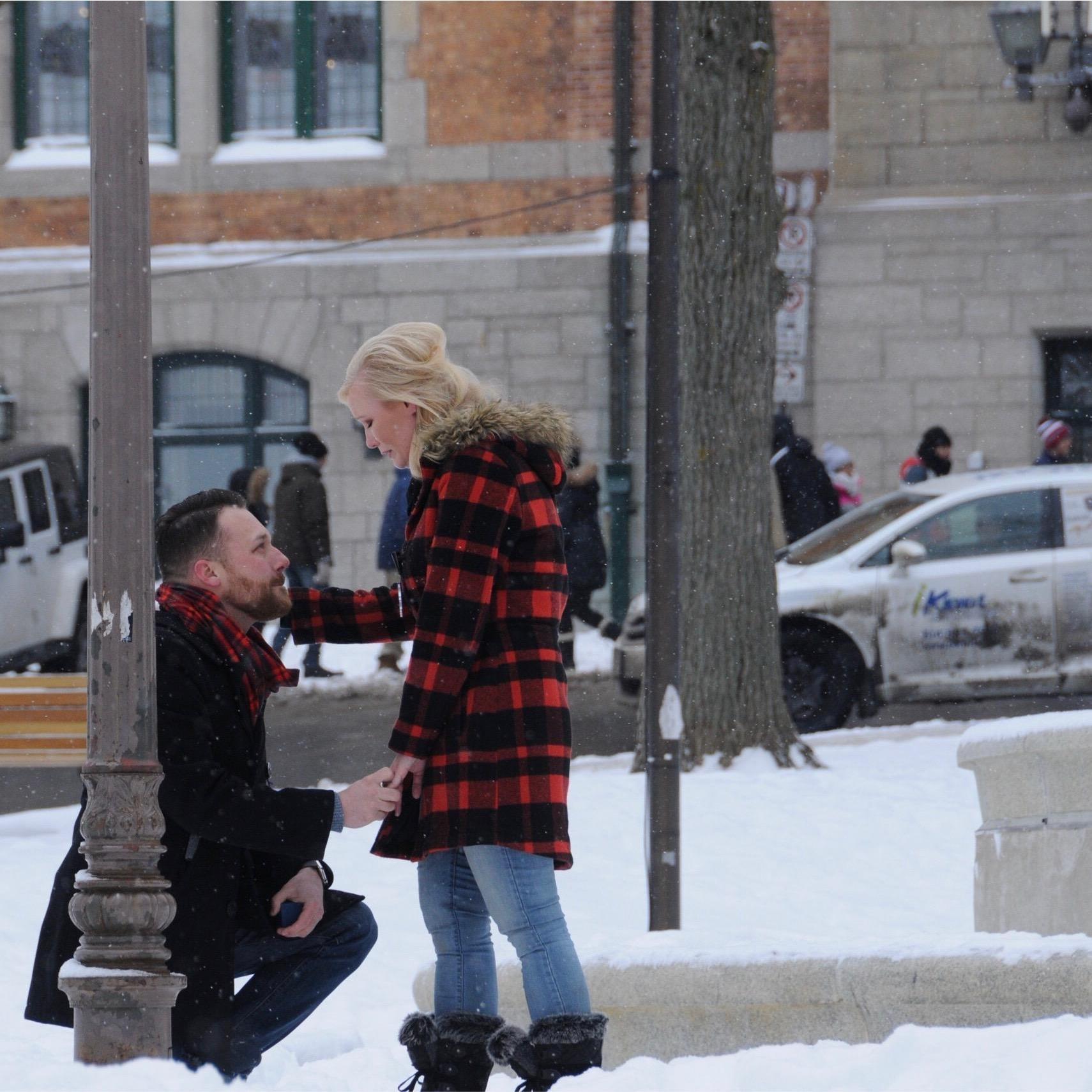 The moment she said yes. The Chateau Frontenac in Quebec City, Quebec.