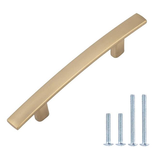 Amazon Basics Modern Curved Cabinet Handle, 5.25-inch Length (3-inch Hole Center), Golden Champagne, 10-pack