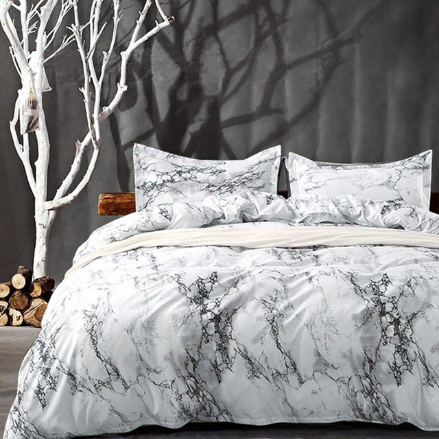 NANKO - Queen Bedding Duvet Cover Set White Marble, 3 piece - 1000 - TC Luxury Hypoallergenic Microfiber Down Comforter Quilt Cover with Zipper Closure, Ties - Best Organic Modern Style for Men and Women