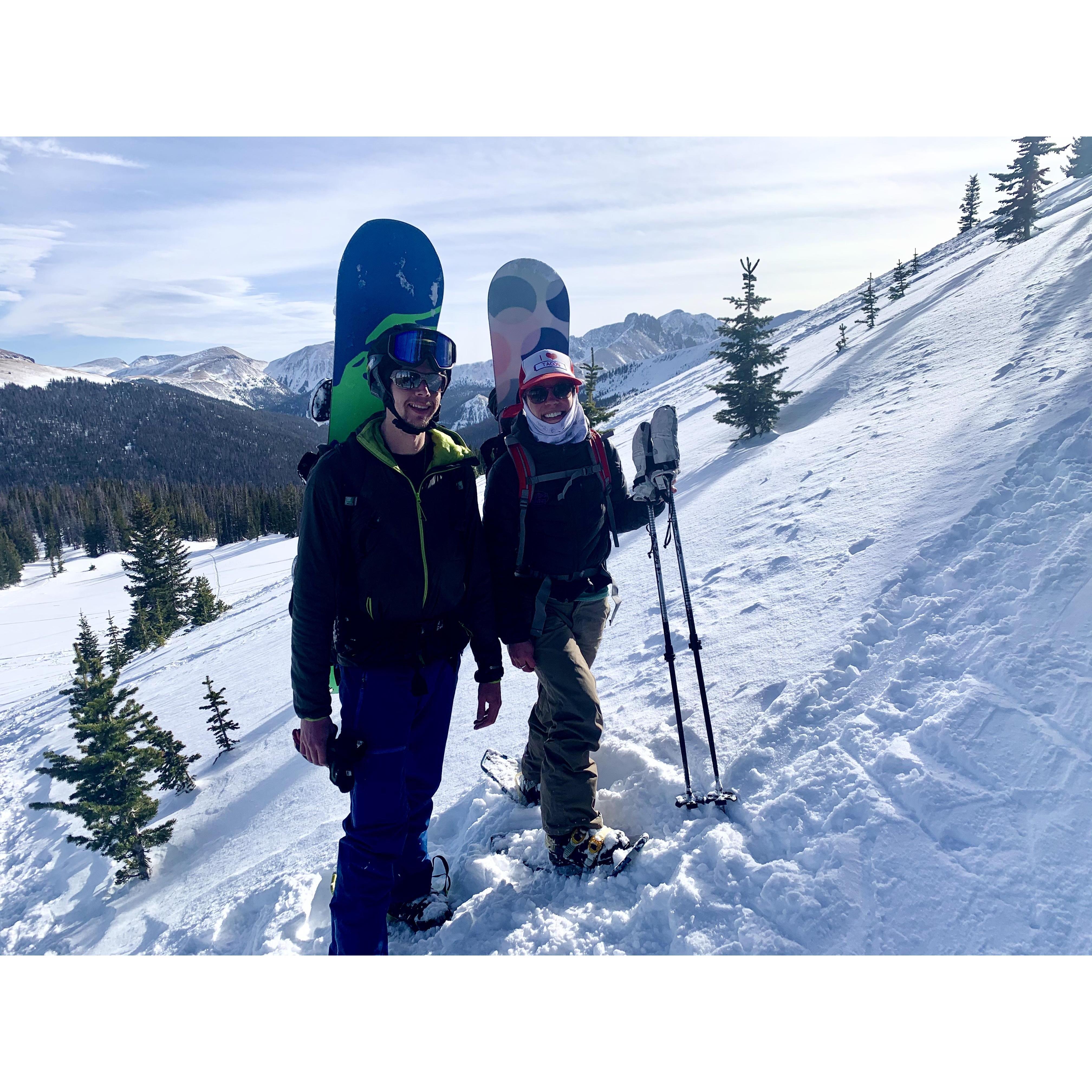 Learning about avalanche safety and taking turns in the backcountry up Cameron Pass.