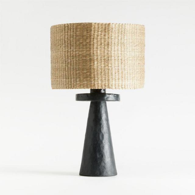 Black Ceramic Table Lamps with Woven Shade by Leanne Ford