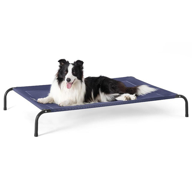 Bedsure Elevated Raised Cooling Cots Bed for Large Dogs, Portable Indoor & Outdoor Pet Hammock with Skid-Resistant Feet, Frame with Breathable Mesh, Deep Sea Blue, 49 inches
