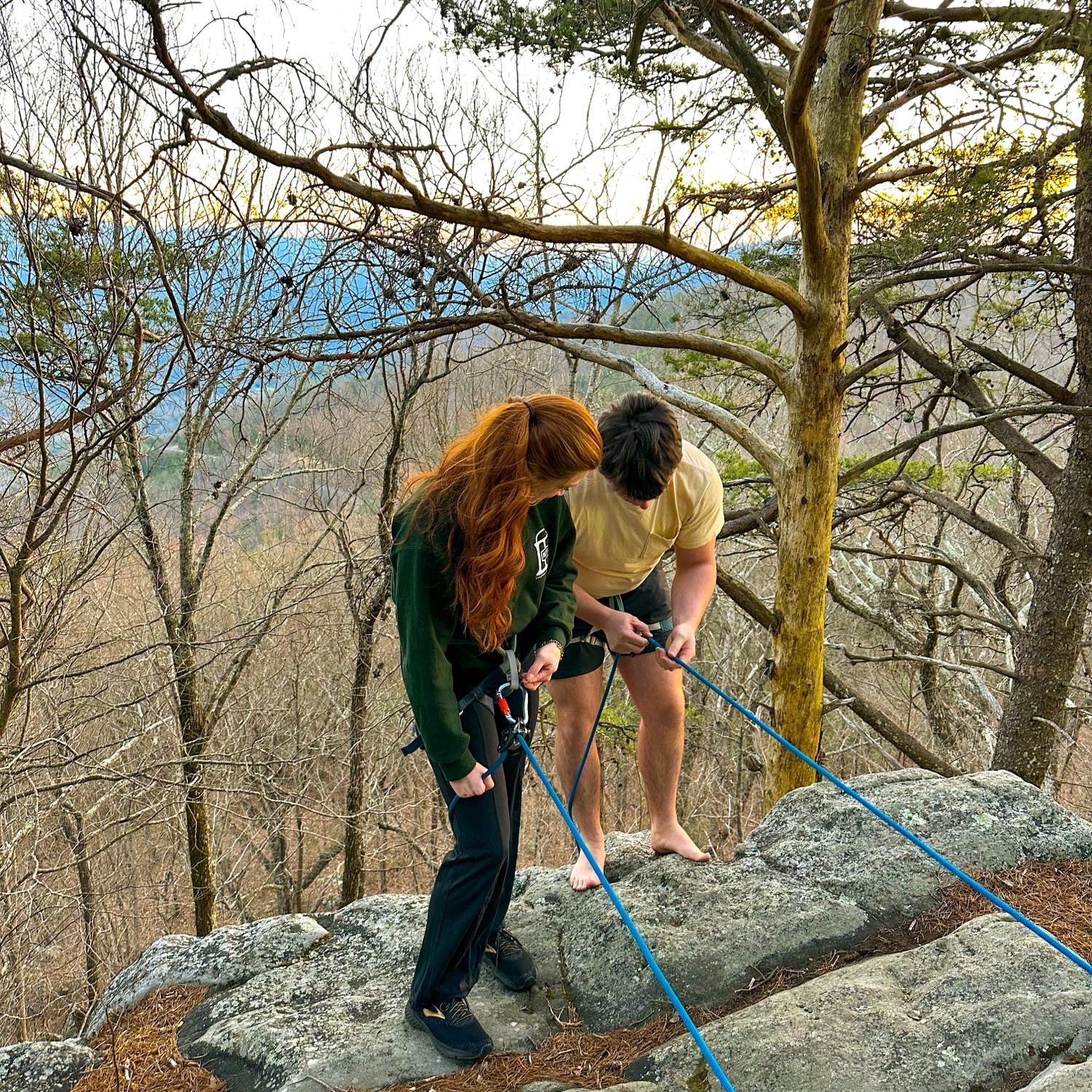 Repelling together! AJ loves climbing and repelling.
