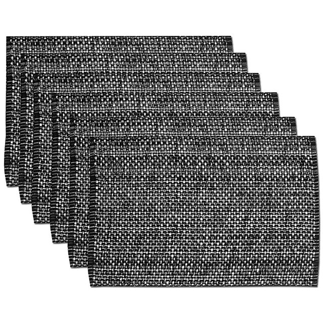 Sweet Home Collection 100% Cotton Placemats for Dining Room Rectangle Two Tone Woven Fabric 13" x 19" Soft Durable Table Mat Set, Set of 6, Black