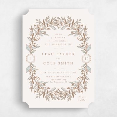 Beige Ticket Wedding Invitation - Heliconia Portrait