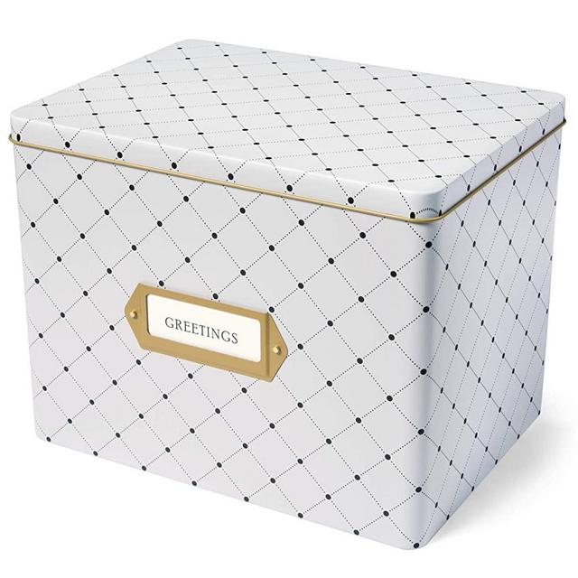 Jot & Mark Greeting Card Organizer Tin Box with Dividers, Cards, and Envelopes (Dots)
