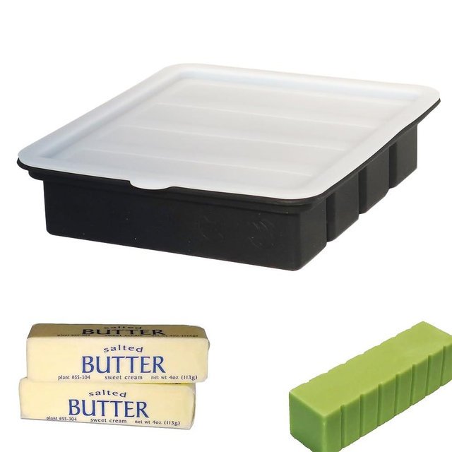 JIJIMICO Silicone Butter Mold Tray, Large Cavity Butter Maker Holds 8 Tablespoons Butter, Ideal For Butter, Energy Bar, Brownie, Cake, Cheesecake, Ice Cube Bar, Pudding, Soap, Chocolate (Black)